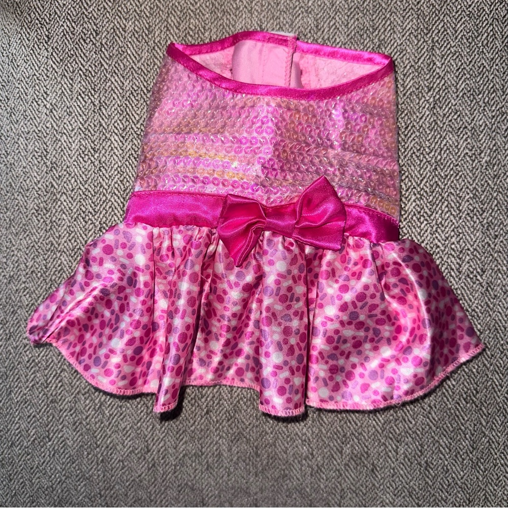 Build A Bear Sequined Halter Dress Pink Bow Ruffled Magical Dots Skirt RARE HTF